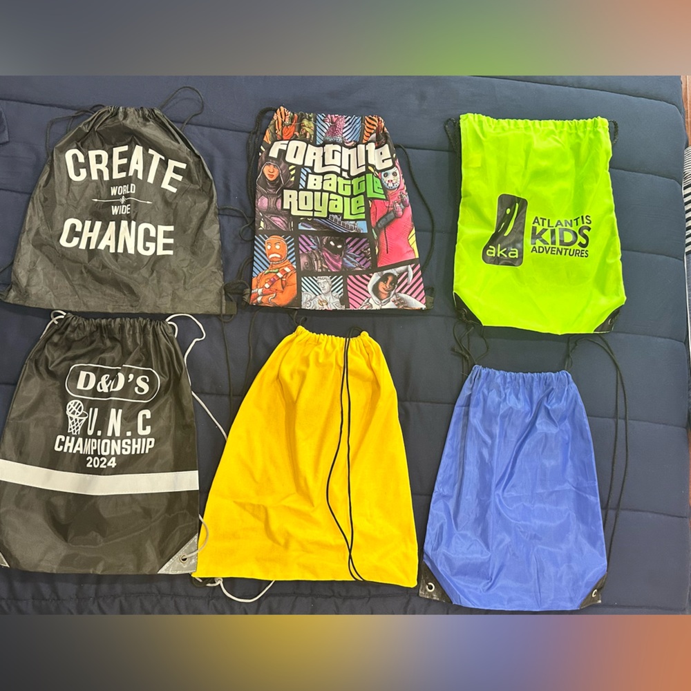 Bundle of Kids Colorful Drawstring Bags